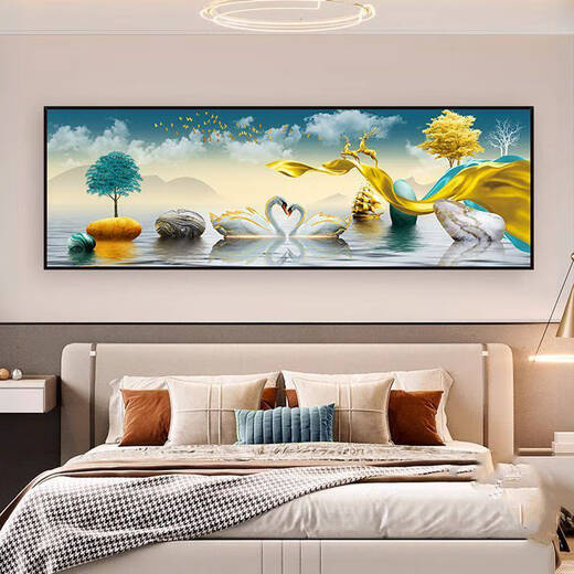 中掌柜金鹿迎福床头画卧室床头画自粘贴画墙贴宾馆客厅房间背景墙装饰壁 家和富贵TH-1391 宽90cmx高30cm