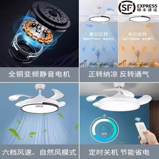 OPPLE Lighting Frequency Conversion Silent Fan Light LED Invisible Ceiling Fan Light Integrated Living Room Light Home Restaurant Light Large Air Volume No Voice 42-inch Double Ring White + Frequency Conversion + Remote Control