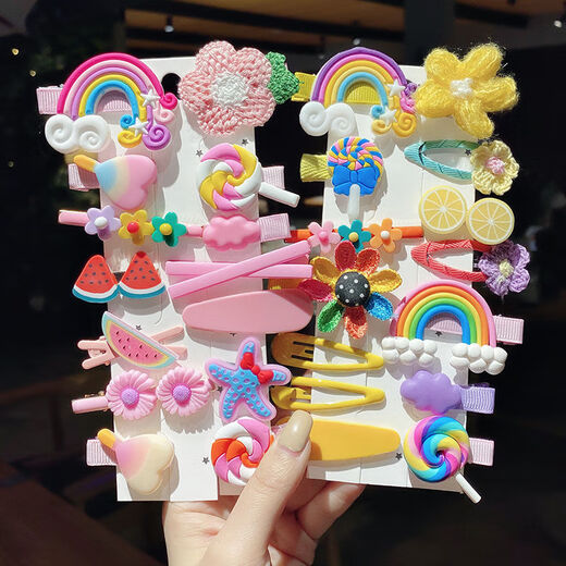 加恩倍儿童多巴胺发夹宝宝可爱小发卡刘海夹女童bb夹头饰蝴蝶结发饰 粉花14件套