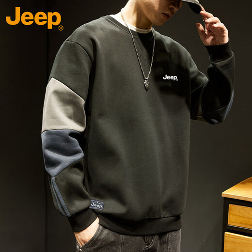 Jeep (JEEP) sweatshirt men's autumn and winter loose embroidered bottoming shirt casual top men's gray XL