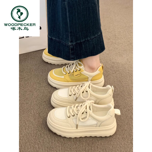 Woodpecker thick-soled shoes for women yellow shoes 2025 new summer thin mesh breathable versatile casual sneakers yellow 36