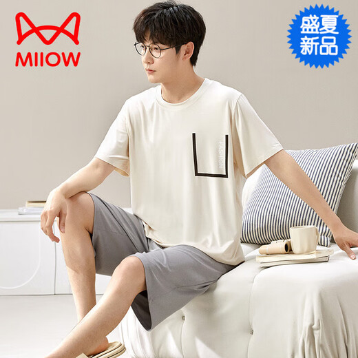 Cat Man (Miiow) [chinesisches Valentinstagsgeschenk] Modal Pyal Pyala Herren Sommer kurzärmelige Hose dünne Baumwollseide Home Kleidung für Männer Fett 6623 l
