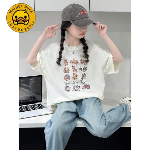 G.Duckids Girls Girls Summer Kurzärmeranzug 2025 Neue lässige Kindermodische Tops große Kinder Sommer mit breitem Bein zweiköpfiger Mädchenanzug [6623] 120 cm