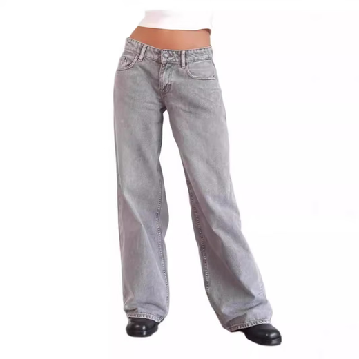 
American retro low waist non-elastic wash straight jeans for women in autumn new street wide-leg denim women's pants 12176 dark blue XS