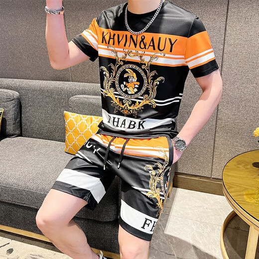 皮尔卡丹（pierre cardin）轻奢欧货潮牌冰丝短袖t恤短裤男套装夏季2025新款休闲百搭两件套 829白色套装 M 85-100斤