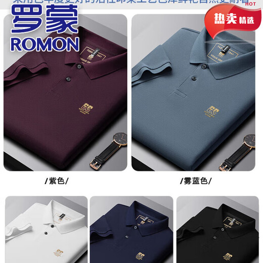 
ROMON pure cotton men's short-sleeved T-shirt in summer new high-end embroidered lapel plus size versatile half-sleeved men's POLO shirt 6626 black M 48 [recommended 100-125 Jin [Jin equals 0.5 kg]]