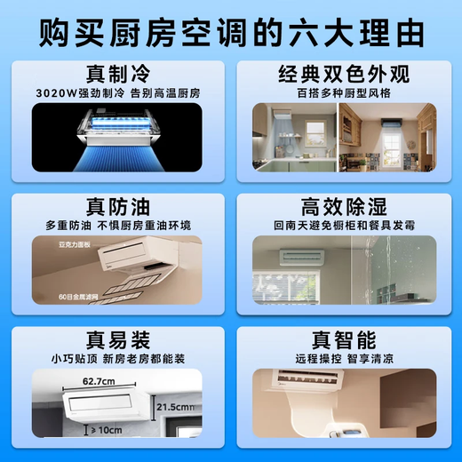 Midea kitchen air conditioner special unit, ceiling-mounted, wall-mounted home appliances, frequency conversion, energy saving, oil fume prevention, large cooling capacity