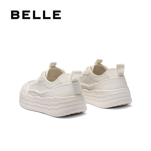 百丽（Belle）舒适透气网面小白鞋女2025夏新厚底增高休闲鞋B2611BM5 米白色 37 (235mm)