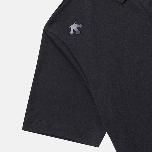 Descente Men's Double Bretted Functional Short Polo Polo Summer Sweat-Absorbing and Breathable Black L (100)