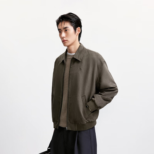 JACK&JONES 25-year men's autumn coat men's loose lapel business casual imitation suede jacket zipper solid color top men E04 olive black L (180)