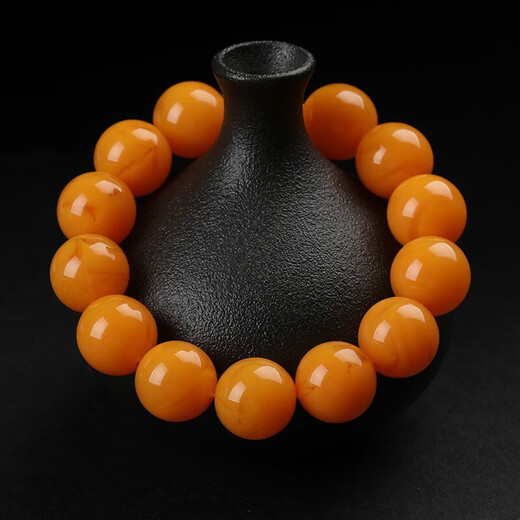 Xinxiangdu Natural Beeswax Bracelet for Men and Women, Russian Baltic Sea Chicken Oil Yellow Bracelet, New Yellow Honey Fidelity Wenwan Bracelet, 16mm Chicken Oil Yellow Old Honey Bracelet (One item, one certificate