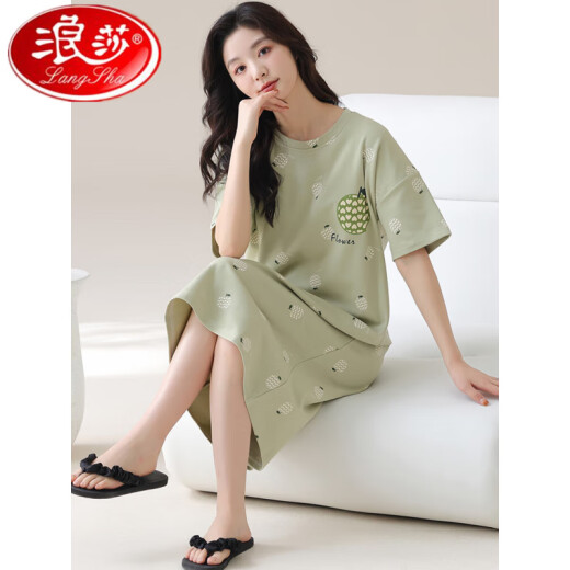 浪莎睡裙女夏季纯棉短袖中长款加肥加大码胖mm200斤薄款女士孕妇睡衣 F6626 XXL(推荐140-160斤内) 均码