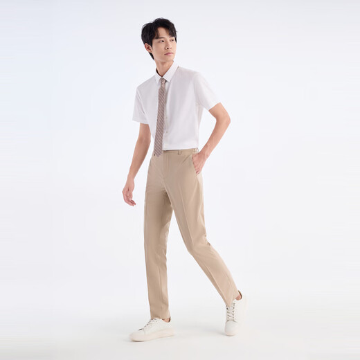 九牧王【3A抑菌 抗皱 免烫 凉感】短袖衬衫男士2025夏季简约舒适上衣 修身版+白色+TC2E20217 42 （180/100A）