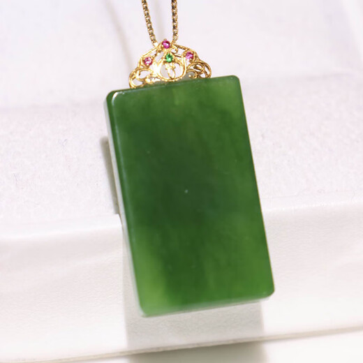 Youshu Mother's Day Hotan pendant for women, spinach green jasper Wushi brand inlaid with 18k gold earrings for mother. Spinach green jasper Wushi brand inlaid with 18k gold pendant 15*