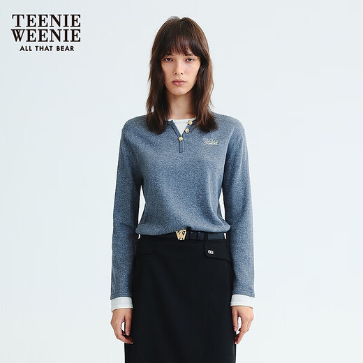 
Teenie Weenie Bear Women's Wear Wool Sweater 25 Autumn Comfortable Casual Two-piece Contrast Sweater Gray S