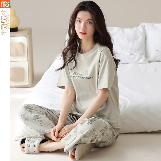 
Modal pajamas for women in summer 2025 new short-sleeved suit trousers all cotton can be worn on the outside thin cartoon home clothes Y9719 M (recommended 75-95Jin [Jin equals 0.5 kg])