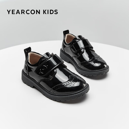 意尔康童鞋开学必备秋季男童皮鞋布洛克雕花亮面绅士演出鞋儿童鞋黑色37