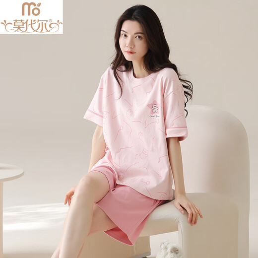 莫代尔（Madallo）夏季纯棉睡衣女士2025新款短袖女款家居服大码夏天套装可外穿薄款 A9856 奶茶小熊 M 80-100斤】