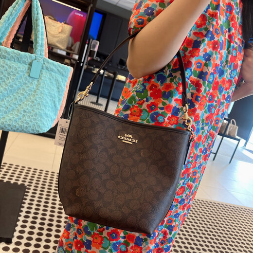 蔻驰（COACH）美国代购 CITY 女士单肩斜挎水桶包 直邮 CT800  IMXBO粉边拼LOGO 美现