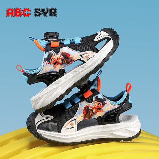 ABCSYR New Summer Nezha Boys Sandals Sac Toe Toe Anti-Collision Anti-Slip Breathable Outdoor Cartoon Beach Shoes Sk983 Black Orange 34 Longueur intérieure 21,5 cm