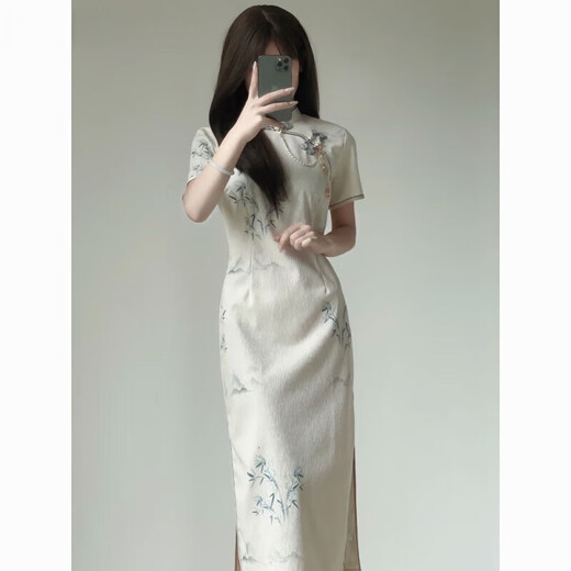 AEMAPE新中式温婉复古民国风旗袍2025夏季新款年轻款少女改良连衣裙长款 719 L 建议95-105斤