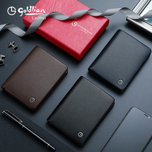 Goldlion Wallet Herren echtes Leder Kurzes dünnes Kuhladen-Leder-Leder-Clip Multifunktion weicher Leder-Männer Brieftasche A (Schwarz)