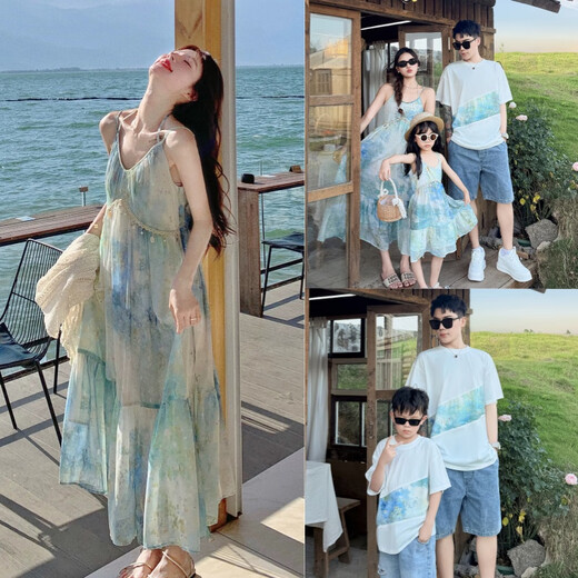 QINZHI (QINZHI) mother-daughter clothing parent-child clothing summer dress season family three and four casual T-shirt vacation sense mother-daughter dress green 66 baby crawling clothes (12 Jin [Jin equals about 0.5 kg])