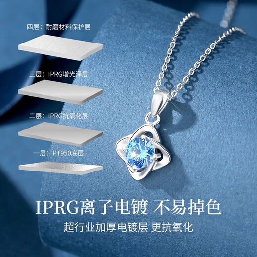 Lao Fengxiang Eternal Four-leaf Clover Platinum Necklace Women's Clavicle Chain Pendant Wedding Anniversary Gift for Girlfriend and Wife's Birthday Platinum Eternal Four-leaf Clover Pendant-Platinum Chain