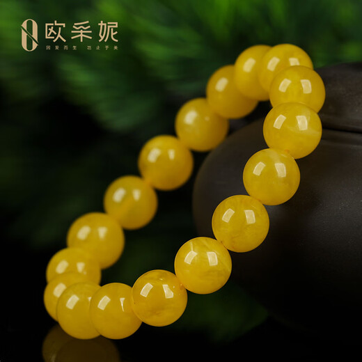 OUCERNY beeswax bracelet, burnt leather unique product, natural raw stone amber round bead dense and non-optimized chicken fat yellow bracelet, natural unique product, one item, one certificate, one shot