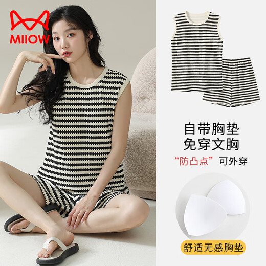 
Catman (MiiOW) vest pajamas with chest pad for women for women in summer pure cotton thin summer sleeveless home clothing set can be worn loose large size for outside. Vest cover with chest pad/suit-F9856 M Women Recommended 80-100Jin [Jin equals 0.5 kg]