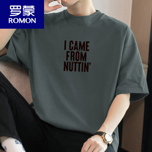 
ROMON (ROMON) 260g American heavyweight pure cotton short-sleeved T-shirt for men's summer round neck base shirt full cotton half-sleeved letter printed T-shirt M09-T687 black S [80-100Jin [Jin equals 0.5 kg]]
