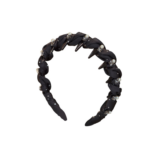 Pretty three-year-old rhinestone pearl high skull headband light luxury women's 2025 new fluffy high hairpin face wash non-slip headband hair accessory black pearl rhinestone headband to show hair volume