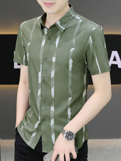 Hongdou (Hodo) Neues 2025 Sommer-Herren-Kurzärmel-Hemd Trendy hübsches High-End-Ice Seidenzoll Kleidung Dünnes kühles Hemd 7027 Black M 90-110Jin [Jin ist 0,5 kg]