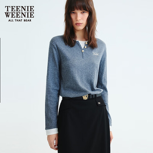 
Teenie Weenie Bear Women's Wear Wool Sweater 25 Autumn Comfortable Casual Two-piece Contrast Sweater Gray S