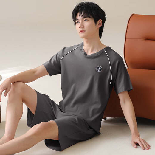 SEPTWOLVES 2025 new men's pajamas summer pure cotton thin short-sleeved casual plus-size home clothing set for men to wear 13603 3XL (160-180Jin [Jin equals 0.5 kg])