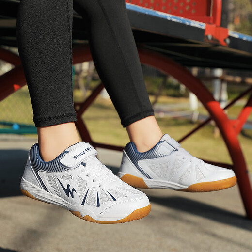 Double Star Bate Badminton Shoes for Boys and Girls 6-13 Years Old Autumn Mesh Breathable Sports Shoes Teenage Students Table Tennis Shoes White Blue 36