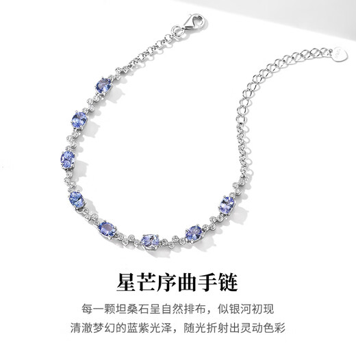 HKHL 925银天然坦桑蓝宝石手链女高级感轻奢手环小众银饰女生生日礼物 天然坦桑石手链（链长可调节）