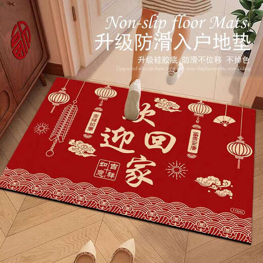 恩宝乐进门地垫入户门垫防滑吸水垫红色家用玄关脚垫喜庆进门门外门口 硅胶底水晶绒YY1047 1件数 40*60CM升级硅胶底防滑耐
