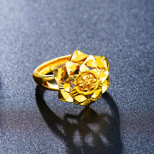 Youshu Vietnamese sand gold ring for women, long-lasting imitation gold-plated flowers, exaggerated wedding bride, fake three-gold imitation jewelry, style 2 (lily flower)
