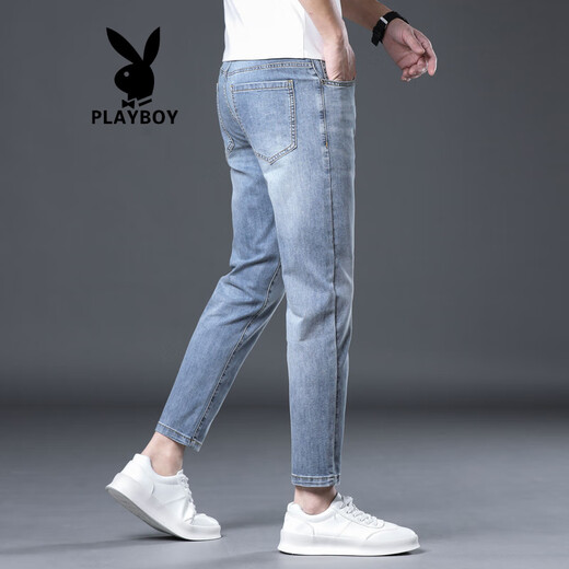 花花公子（PLAYBOY）2025新款高端冰丝九分牛仔裤男夏季薄款修身小脚弹力百搭休闲裤子 867黑灰色修身小脚 长裤 薄款 28 腰围2尺1