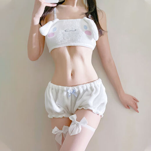 趣味内衣分体透情绪肚兜女性惑情却套装纯欲性感睡土博熊制服 白色+1309酒红开档肚兜 均码