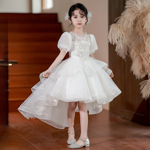 
Girls high-end dresses, girls flower birthday princess dresses, light luxury niche piano performance skirts, children's performance costumes 2766 white 130