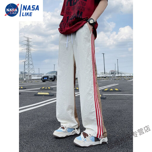 Nasalike Drei-Tanne Hosen Herren Sommermodelldesign Nischen-Farbblock gerade Hosen gestreift lose lässige Sporthose Blau 2xl