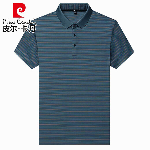 皮尔卡丹（pierre cardin）夏季中年男士桑蚕丝短袖t恤翻领条纹爸爸装体恤polo衫 H9866卡其 M 165 推荐90-120斤