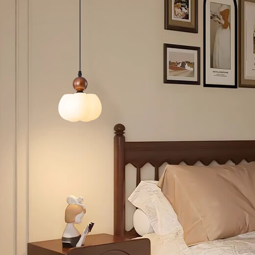 
Omiyou's medieval style bedroom bedside small chandeliers high-end French retro restaurant aisle new Chinese single-head long hanging line light 7022 single hanging (peach wood color) eye protection three-color light