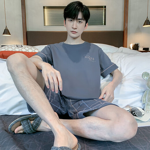
Bangqi pajamas men summer short-sleeved shorts cotton teenagers junior high school student suit men's home clothes fat 4X HDE9928 L