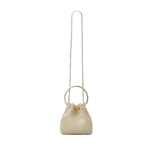 Jimmy Choo Metal Chain Drawstring One-Shoulder Bucket Bag Women's Trendy Hardware Splicing Dress Bag GOLDEN UNI