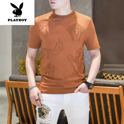 Playboy (PLAYBOY) gestricktes Eisleinen-Kurzarm-T-Shirt für Herren, neues Eisseiden-Mode-Halbarm-T-Shirt, lässige Qualität, neues Produkt 9902 Grün M 90-115Jin Jin entspricht 0,5 kg