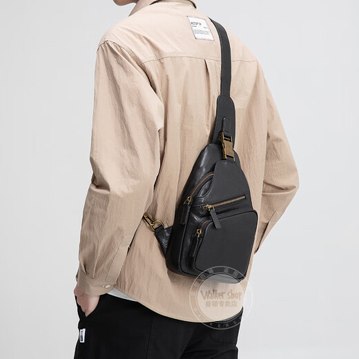Sac de poitrine Walker Shop pour hommes [Cuir de tête tanné aux légumes sélectionnés] 2025 NOUVELLE SAG COSSBOCK MENS POUR LE MONNE SAGLE SPORTATIQUE À TRENDY NOIR (hauteur 28,5 * Largeur 19 * Épaisseur 4cm)
