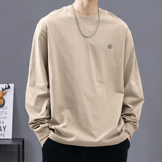 Ziweiqi top loose shirt men's long-sleeved new cotton inner wear Hong Kong style T-shirt autumn and winter white base shirt white cotton trolley long sleeves-1365 S [Suggested 90-115Jin [Jin equals 0.5 kg]]